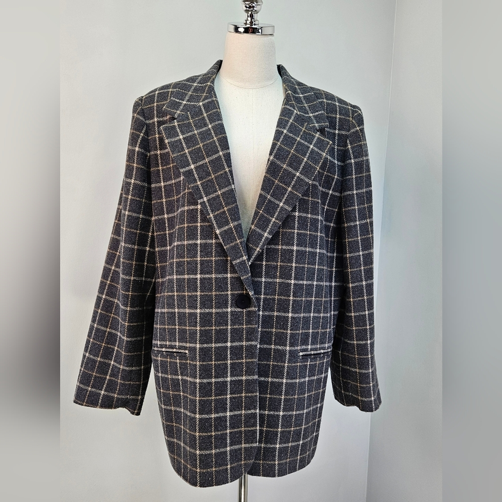 Vintage Savannah Women Blazer 18‎ Wool Blend Plaid Classic Office Career
